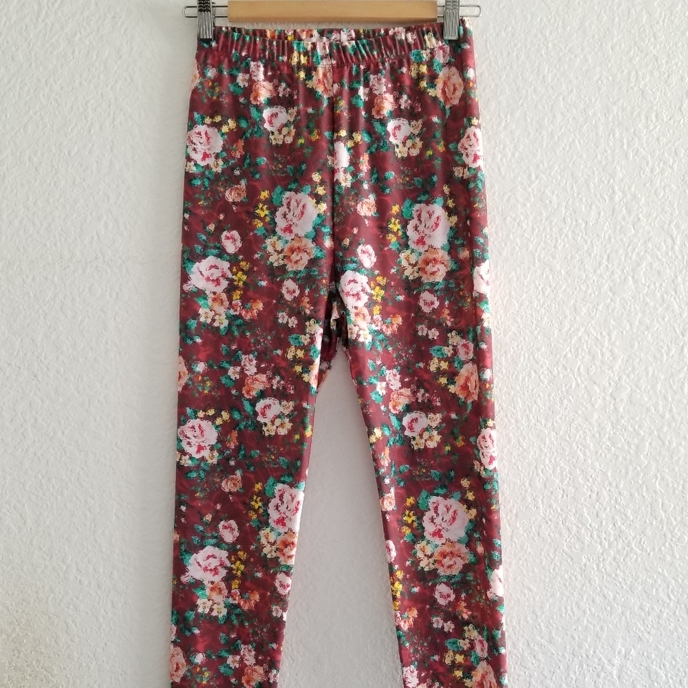 Golden Goose Floral Print Leggings Size Medium Maroon Multicolor - Picture 3 of 7